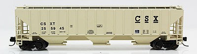 Fox Valley Models 852043 N Scale 4740 Cu.Ft. 3-Bay Covered Hopper - Ready to Run -- CSX 256223 (beige, black)