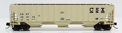 Fox Valley Models 852053 N Scale 4740 Cu.Ft. 3-Bay Covered Hopper - Ready to Run -- CSX Transportation #256246 (beige, black)