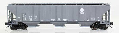 Fox Valley Models 852071 N Scale 4740 Cu.Ft. 3-Bay Covered Hopper - Ready to Run -- Illinois Central 765020 (gray, white, Striped Logo)