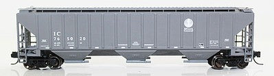 Fox Valley Models 852073 N Scale 4740 Cu.Ft. 3-Bay Covered Hopper - Ready to Run -- Illinois Central 765167 (gray, white, Striped Logo)