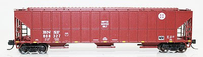 Fox Valley Models 853101 N Scale FMC 4700 Cu.Ft. 3-Bay Covered Hopper - Ready to Run -- Burlington Northern Santa Fe 808327 (Boxcar Red, Circle-Cross, Buffer Servic