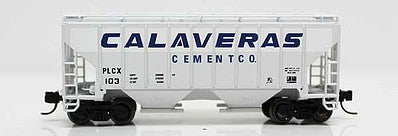 Fox Valley Models 854021 N Scale 3000 Cu.Ft. 2-Bay Covered Hopper - Ready to Run -- Calaveras Cement 103 (gray, blue)