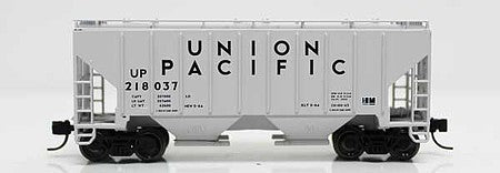 Fox Valley Models 854081 N Scale 3000 Cu.Ft. 2-Bay Covered Hopper - Ready to Run -- Union Pacific #218037 (gray, Large Roadname)