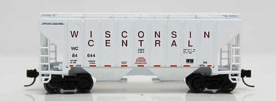 Fox Valley Models 854093 N Scale 3000 Cu.Ft. 3-Bay Covered Hopper - Ready to Run -- Wisconsin Central 84723 (gray, maroon)