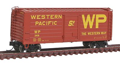 Fox Valley Models 90261 N Scale Short-Rib 40' Rib-Side Boxcar - Ready to Run -- Western Pacific #3416 (Boxcar Red, yellow, Large WP, Western Way Slogan)