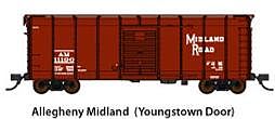 Fox Valley Models 90333 N Scale B&O Class M-53 Wagontop Boxcar w/Youngstown Doors - Ready to Run -- Allegheny Midland #11195 (Tony Koester's Model Railroad, Boxcar Red)