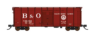 Fox Valley Models 90354 N Scale B&O Class M-53 Wagontop Boxcar w/Youngstown Doors - Ready to Run -- Baltimore & Ohio #381084 (Boxcar Red, Low Lettering, 13 States, Billboard B&
