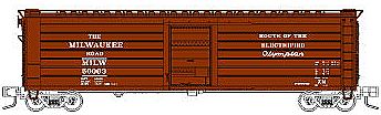 Fox Valley Models 90414 N Scale Milwaukee Road 50' Single-Door Rib-Side Boxcar - Ready to Run -- Milwaukee Road #50116 (Boxcar Red, Electrified Olympian Hiawatha Slogan)