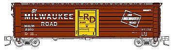 Fox Valley Models 90420 N Scale Milwaukee Road 50' Single-Door Rib-Side Boxcar - Ready to Run -- Milwaukee Road #2296 (Boxcar Red, yellow Door, LRD Markings)