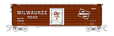 Fox Valley Models 90421 N Scale Milwaukee Road 50' Single-Door Rib-Side Boxcar - Ready to Run -- Milwaukee Road #54048 (Boxcar Red, white Door, DF Markings)