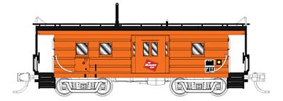Fox Valley Models 91013 N Scale Milwaukee Road High-Window Rib-Side Caboose w/Oil Door - Ready to Run -- Milwaukee Road #01832 (orange, black Roof, Logo on Bay Window)