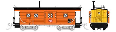 Fox Valley Models 91015 N Scale Milwaukee Road High-Window Rib-Side Caboose w/Oil Door - Ready to Run -- Milwaukee Road #991825 (orange, black Roof, yellow Ends, Logo)