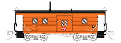 Fox Valley Models 91021 N Scale Milwaukee Road Low-Window Rib-Side Caboose w/Oil Door - Ready to Run -- Milwaukee Road #02082 (orange, black Roof, Logo on Bay Window)