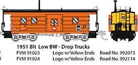 Fox Valley Models 91024 N Scale Milwaukee Road Low-Window Rib-Side Caboose w/Oil Door - Ready to Run -- Milwaukee Road #992114 (orange, black Roof, yellow Ends, Logo)