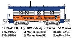 Fox Valley Models 91026 N Scale Milwaukee Road High-Window Rib-Side Caboose w/Oil Door - Ready to Run -- St. Maries River Railroad #996 (blue, white, orange)