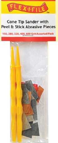 Flex-I-File CS321 Cone Tip Sander Applicator Handle w/Peel & Stick Abrasives (3ea. 5 diff grits) 