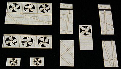 GCLaser 116018 HO Scale The Cube Modular System Component - Kit (Laser-Cut Architectural Card) -- Window Fans & Board-Up Panels