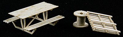 GCLaser 116019 HO Scale The Cube Modular System Component - Kit (Laser-Cut Architectural Card) -- Detail Pack (6 Pallets, 2 Cable Reels, 1 Picnic Table)