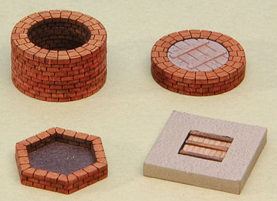 GCLaser 19094 HO Scale Wells & Burn (Fire) Pit -- Laser-Cut Matboard Kit - 4 Structures