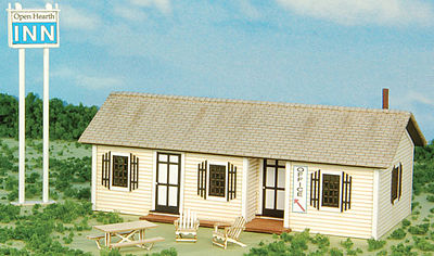 GCLaser 19098 HO Scale Open Hearth Inn Rental Office w/Table, 2 Chairs & Sign -- Laser-Cut Matboard Kit - Each Cabin: 4-3/4 x 2-5/8 x 1-7/8" 12.1 x 6.7 x 4
