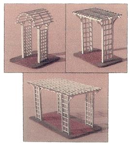GCLaser 234 N Scale Pergola Set w/2 Trellises (Laser-Cut Wood Kit) -- 6 x 1-1/16 x 5/8" Footprint
