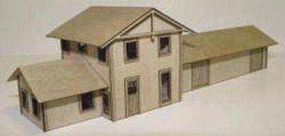 GCLaser 3021 N Scale Freight Depot w/Non-Trussed Walls - Kit (Laser-Cut Wood) -- 6-15/16 x 2-13/16 x 2-1/8" 17.6 x 7.1 x 5.4cm