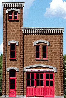 GCLaser 390241 O Scale Firehouse #3 Background Building Front Flat -- Precolored Laser-Cut .05" Card Kit - 7-1/8 x 3/16 x 10-3/4" 18.1 x .5 x 2