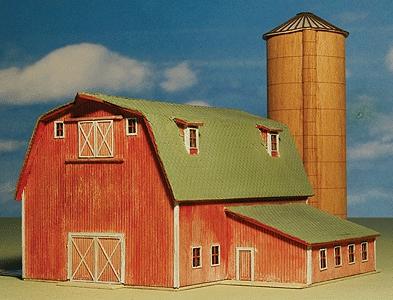 GCLaser 5304 Z Scale Ellis' Barn & Silo - Kit (Laser-Cut Wood) -- Barn: 3-1/2 x 3-1/2 x 1-11/16", Silo: 1-1/2 x 1-1/4 x 3-1/4"