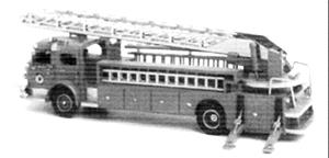 GHQ 52009 N Scale Emergency Fire Dept. Vehicles - American LaFrance (Unpainted Metal Kit) -- 1000 Series Rear-Mount (City Service) Aerial Ladder Truck