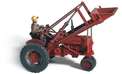 GHQ 60005 HO Scale Farm Machinery (Unpainted Metal Kit) -- 1953 Red Farm Tractor with Front Loader (Includes Farmer Figure)