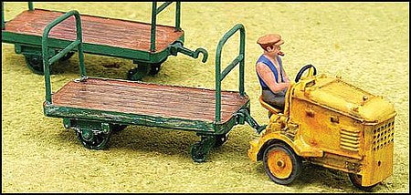 GHQ 61012 HO Scale Clarkat Baggage Tug & Trailers - Cast-Metal Kit -- Unpainted