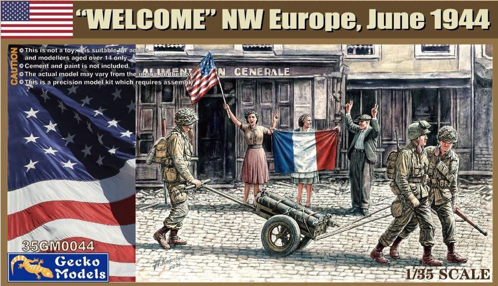 Gecko Models 350044 1/35 Welcome NW Europe June 1944 US Paratroopers (3) & Civilians (3)