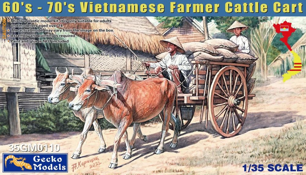 Gecko Models 350110 1/35 Vietnamese Farmer Cattle Cart w/Villagers (2) & Bulls (2)