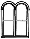 Grandt Line 3744 On3 Scale Double-Hung, Paired Roundtop Windows -- 4-1/2 x 6-1/4'
