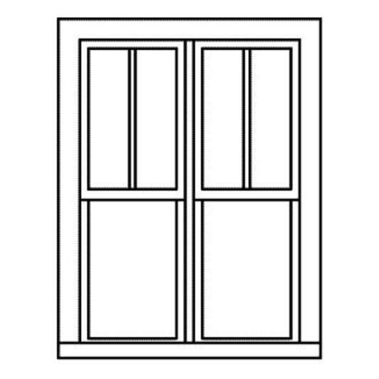 Grandt Line 5286 HO Scale Double-Hung Windows -- 2-Over-1, Scale 42 x 62" 107 x 157cm pkg(6)