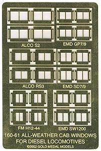 Gold Medal Models 16061 N Scale All-Weather Diesel Loco Cab Windows -- 6 Styles