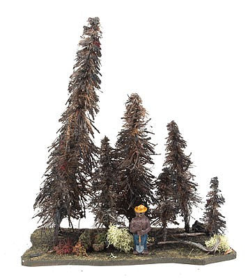Grand Central Gems BT2 All Scale Burned Pine Trees with Smokey Bear Figure -- 7 Trees 3 - 9" 15.2 - 20.3cm Tall