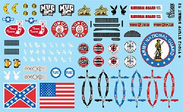 Gofer Racing 11042 1/24-1/25 Stuff Sheet #4 - Confederate/ American Flags, Seatbelts, Mug Root Beer, Playboy Logo, etc.