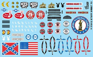 Gofer Racing 11042 1/24-1/25 Stuff Sheet #4 - Confederate/ American Flags, Seatbelts, Mug Root Beer, Playboy Logo, etc.