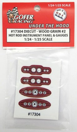 Gofer Racing 17304 1/24-1/25 Hot Rod Instrument Panel & Gauges Wood Grain #2 (Diecut Plastic)