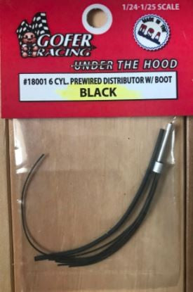 Gofer Racing 18001 1/24-1/25 Black 6-Cylinder Prewired Distributor w/Aluminum Plug & Boot