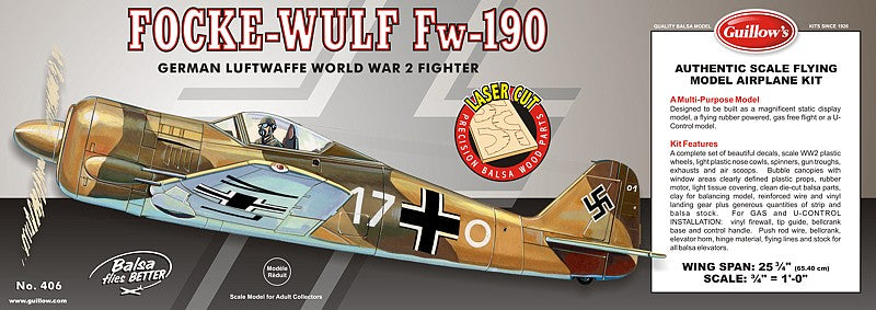 Guillows 406 25-3/4" Wingspan Fw190 Laser Cut Kit