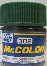 Mr Hobby Paints 302 Lacquer Based Semi-Gloss Green FS34092 10ml Bottle (6/Bx)