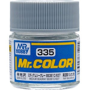 Mr Hobby Paints 335 Lacquer Based Semi-Gloss Medium Sea Gray BS381C/637 10ml Bottle (6/Bx)