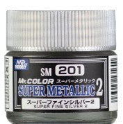 Mr Hobby Paints SM201 Super Metallic 2 Fine Silver Lacquer 10ml Bottle (6/Bx)