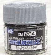 Mr Hobby Paints SM204 Super Metallic 2 Stainless Lacquer 10ml Bottle (6/Bx)