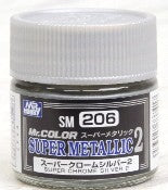 Mr Hobby Paints SM206 Super Metallic 2 Chrome Silver Lacquer 10ml Bottle (6/Bx)
