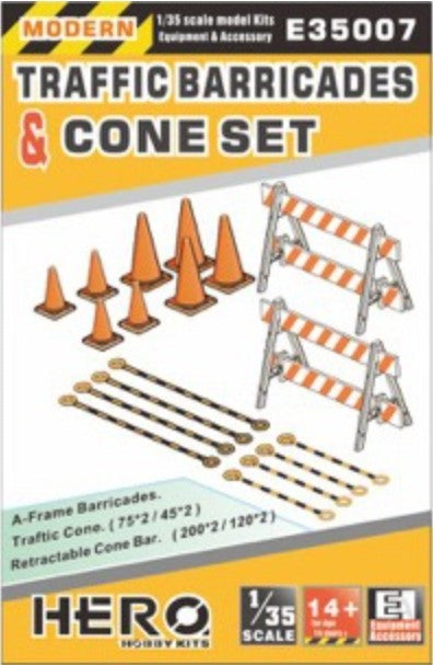 Hero Hobby Kits E35007 1/35 Modern Traffic Barricades (2), Cones (8) & Cone Bars (8)