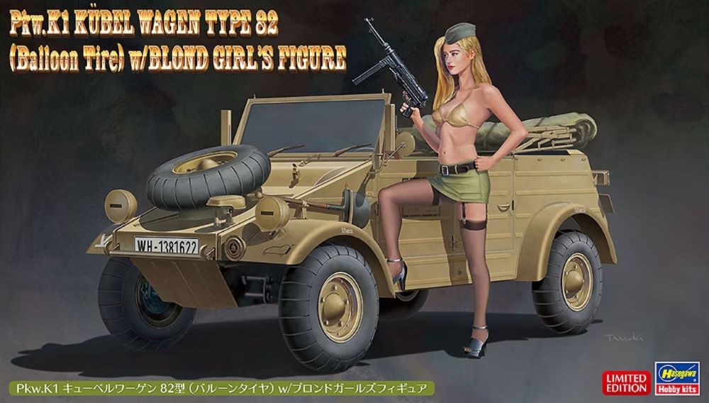 Hasegawa 52273 1/24 PkwK1 Kubelwagen Type 82 (Balloon Tire) Vehicle w/Resin Girl Figure (Ltd Edition)