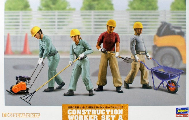 Hasegawa 66003 1/35 Construction Workers Set A: Road Paving Workers (4) w/Accessories